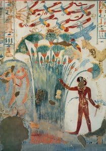 Lotusblüten in ägyptischer Grabmalerei als Symbol von Leben und Erneuerung